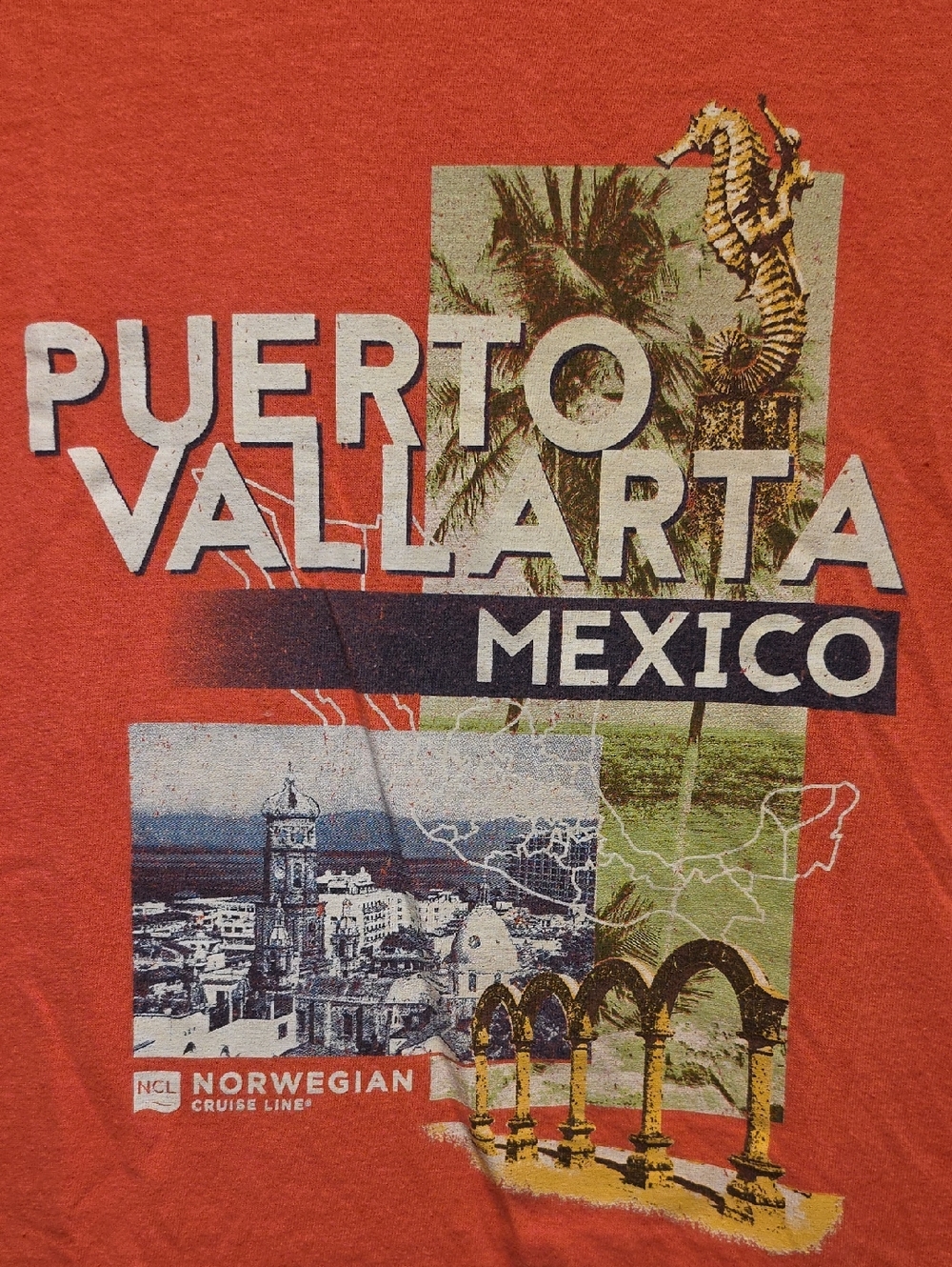 Gildan Puerto Vallarta Mexico Graphic Long Sleeve Tee - Coral Red